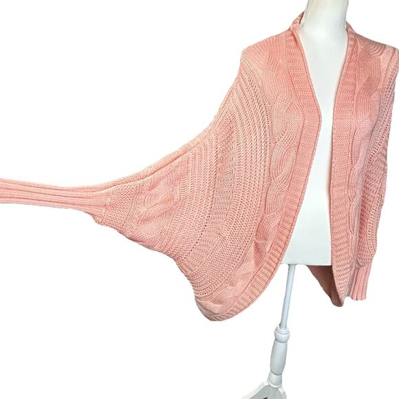 Military Hippie Open Sweater One Size Salmon Pink Braided Knit Boho Cozycore Top - Picture 5 of 11
